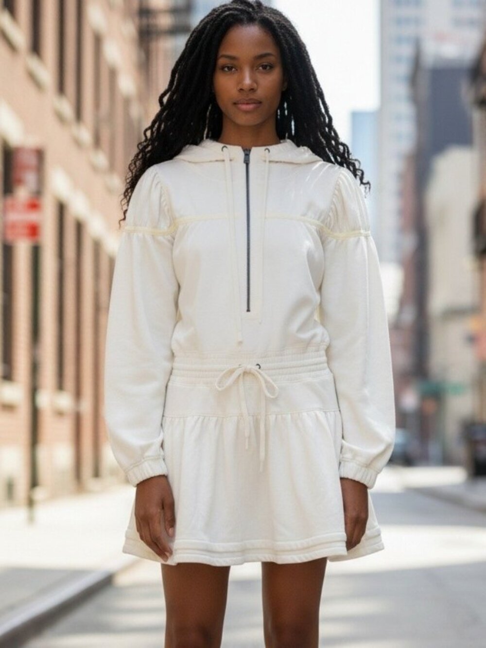 Free People FP Movement White Spin Move Hooded Mini Dress Womens L